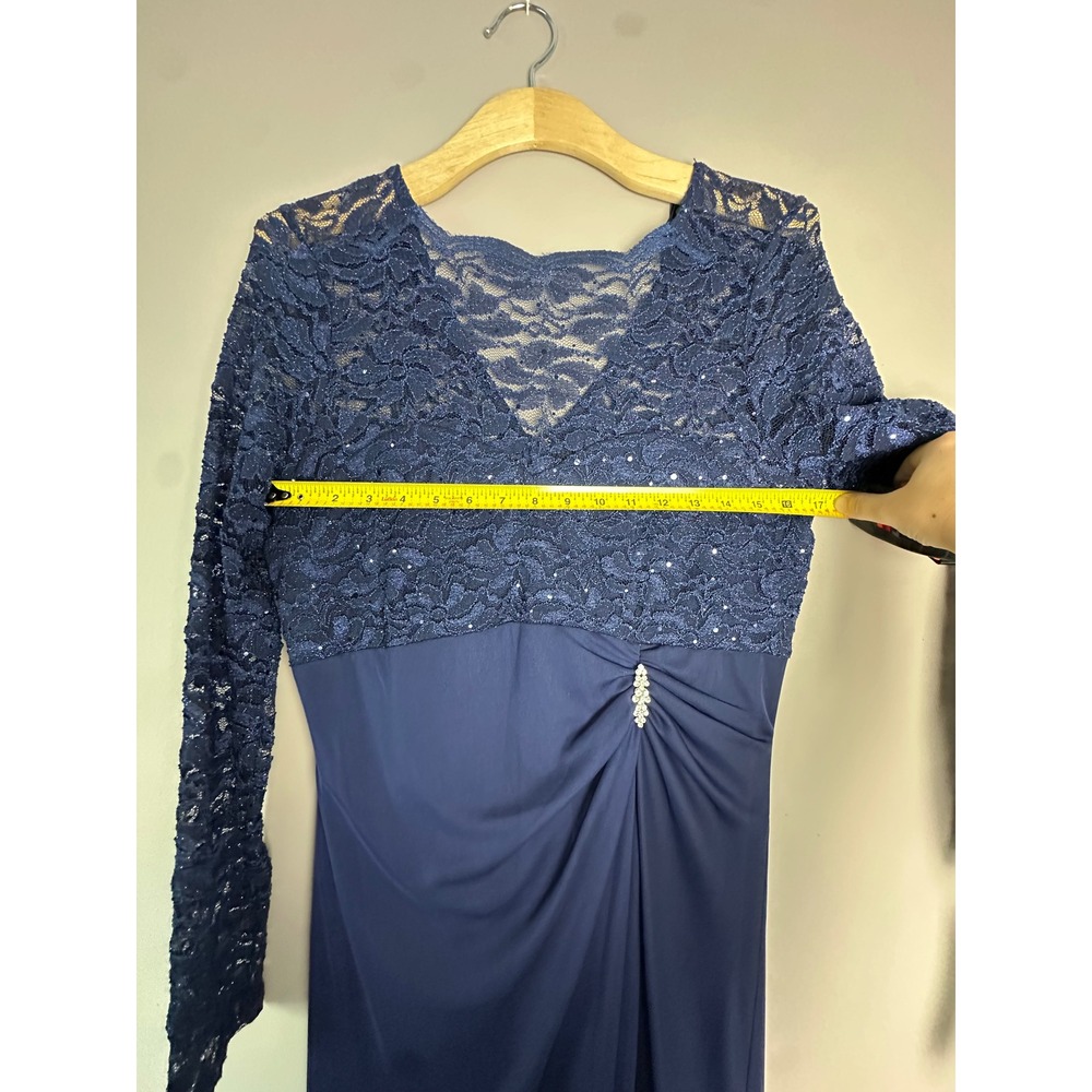 Onyx Nite Navy Blue Lace Sequin Long Sleeve Evening Gown Dress 12 644596 - Picture 6 of 8